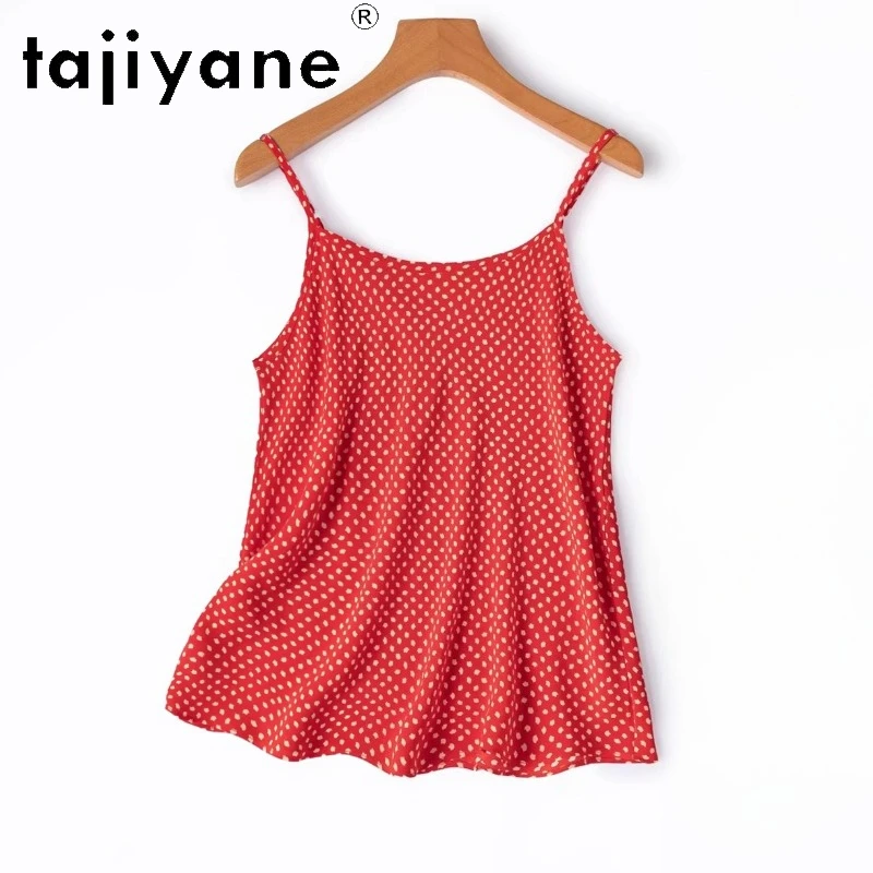 

TAJIYANE 100% шелковые майки из тутового шелкопряда для женщин, красные в горошек, облегающие, сексуальные, без рукавов, летние топы 2026, женская одежда, топ женский
