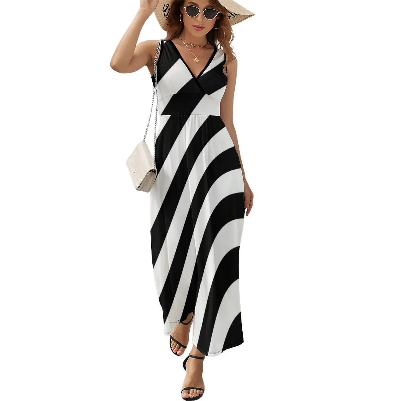 

Black and White Diagonal Stripe Pencil Skirt Sleeveless Dress dresses for woman birthday dresses for women Dress