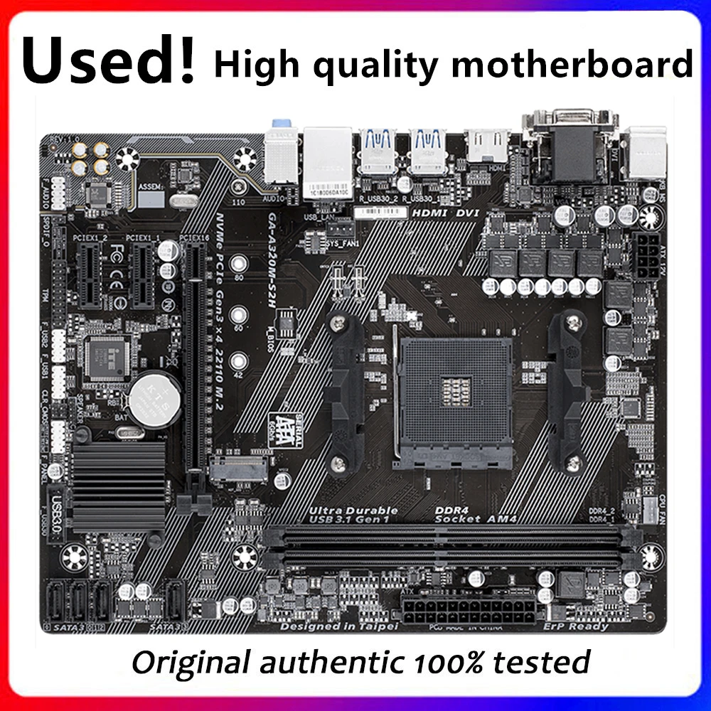 

For A320 GA-A320M-S2H A320M-S2H Motherboard Socket AM4 For AMD A320 DDR4 USB3.0 SATA3 Original Desktop Mainboard Used Mainboard