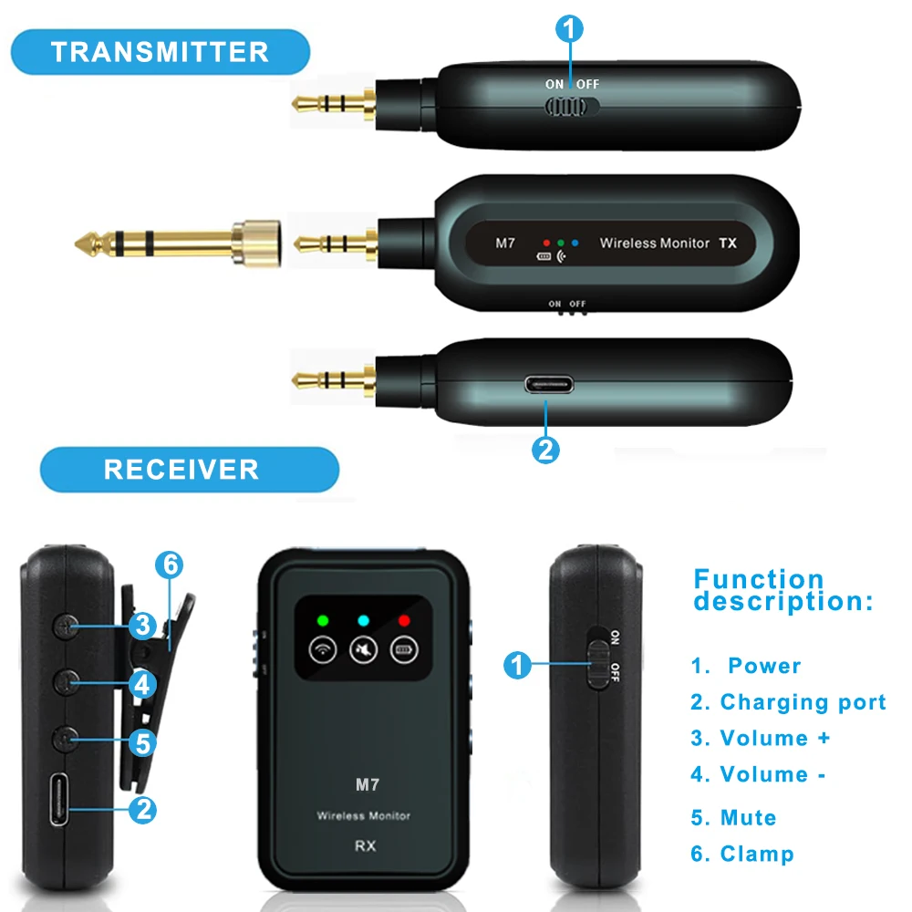 Draadloos in-ear monitorsysteem 2,4 Ghz draadloos IEM-systeem met automatisch zenderontvanger voor studio Live