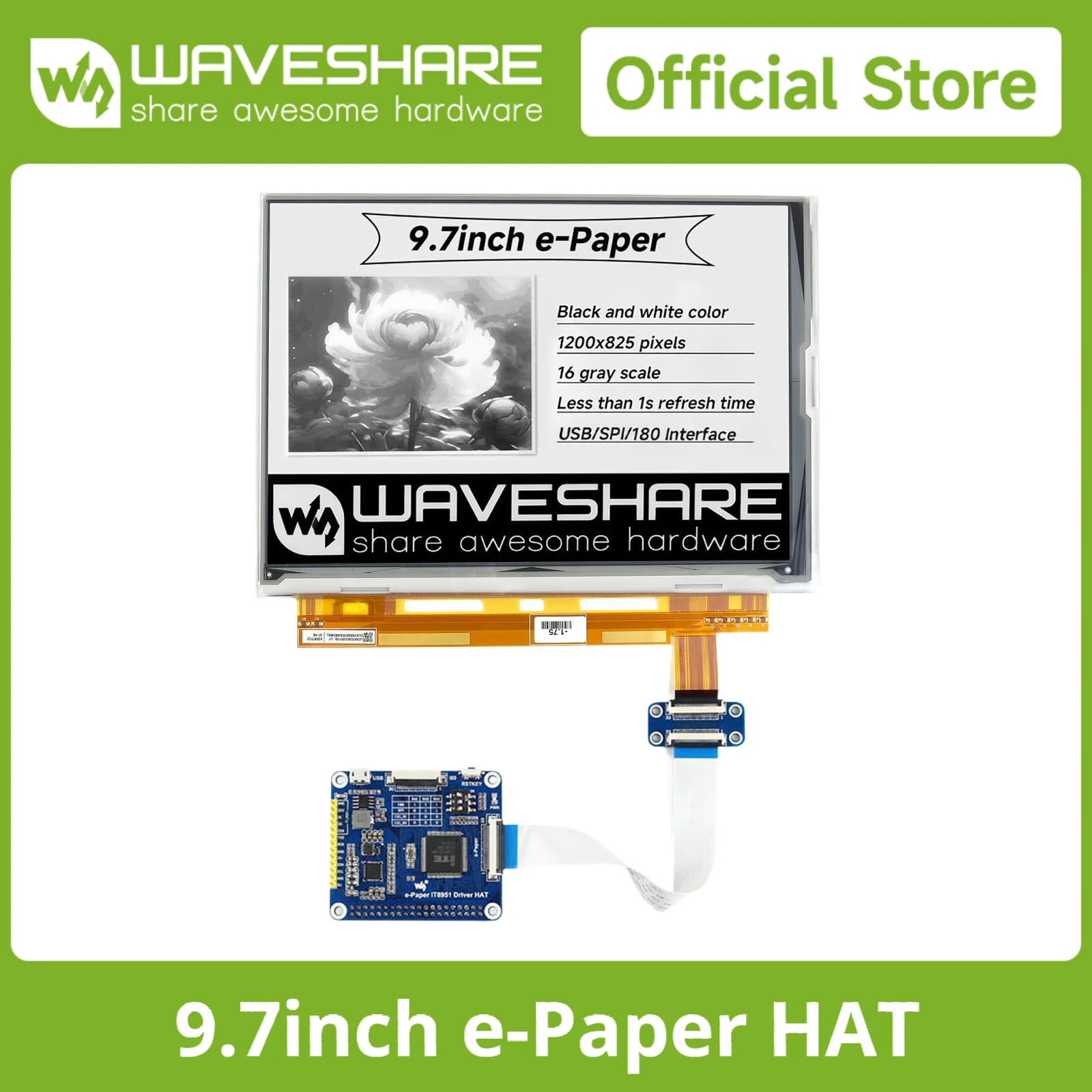 1200*825, 9.7Inch E-Ink Display Hoed Voor Raspberry Pi, IT8951 Controller, usb/Spi/I80 Interface ..