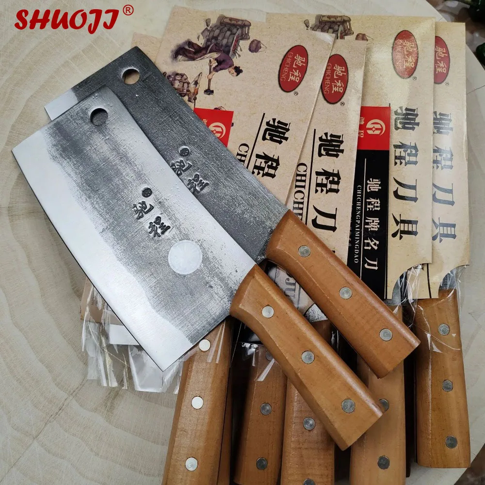 SHUOJI Master Handmade Kitchen Knife Forged High Carbon Steel Knife Chinese Kitchen Cleaver Old Fashioned Knife Chef Tools