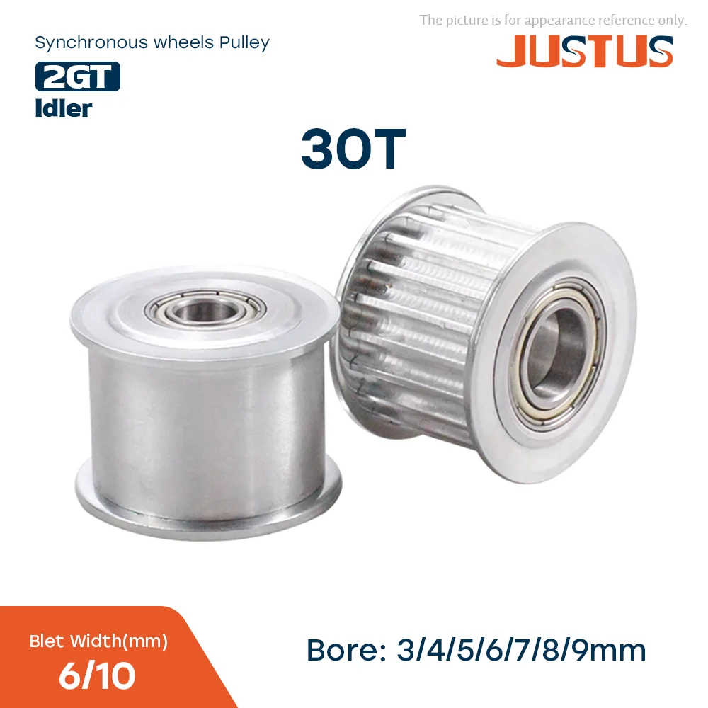 30T 2GT Timing Pulley Bore 3/4/5/6/8/9mm for Width 6/10mm GT2 Synchronous Belt 3D Printer CNC Parts Idler Type Pitch 2mm