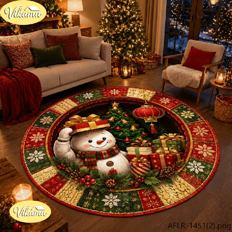 VIKAMA Christmas Candy Cane Plush Shaggy Round Area Rug Non Slip Durable Floor Mat for Kids Room Study Holiday Home Decor