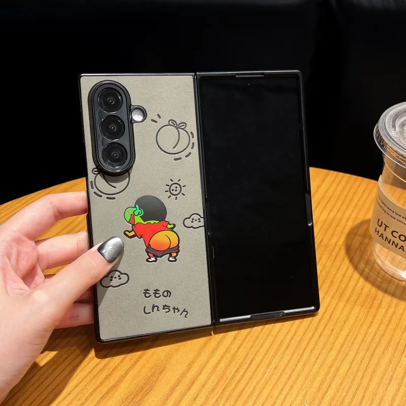 Japan Anime Cute Crayon Shin-chan Butt Laser Leather Folding Phone Case for Samsung ZFold 3 4 5 6 7 Cartoon Shin-chan Cover - Image 3