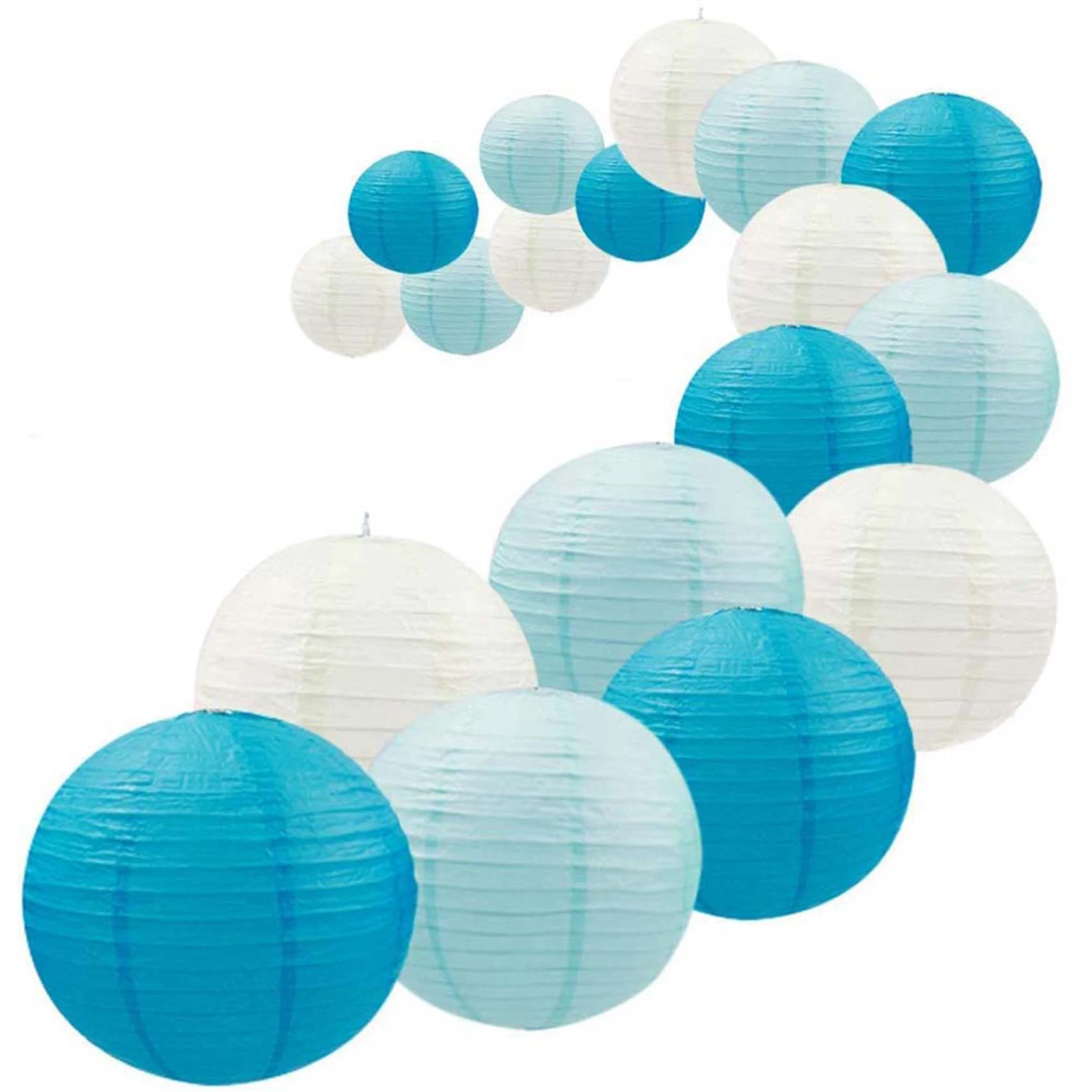 Ensemble de lanternes chinoises en papier bleu royal, réutilisables et faciles à assembler, 18 pièces