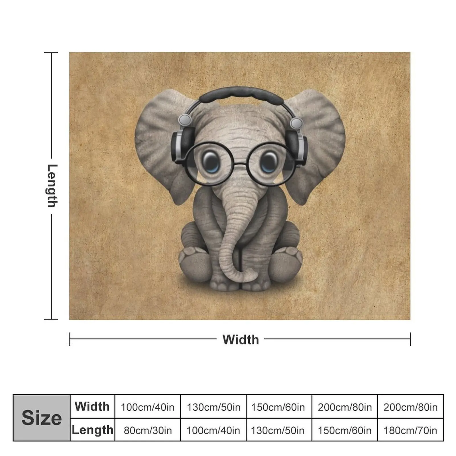 Cute Baby Elephant Dj Wearing Headphones and Glasses Throw Blanket for sofa Bed linens Blankets