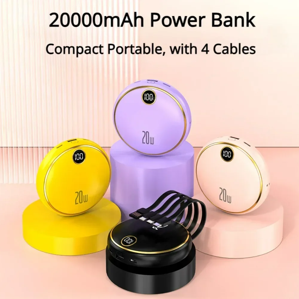 Round Cable Power Bank Comes with 10000/20000 MAh Large Capacity Phone Bank Universal Mobile Power Supply