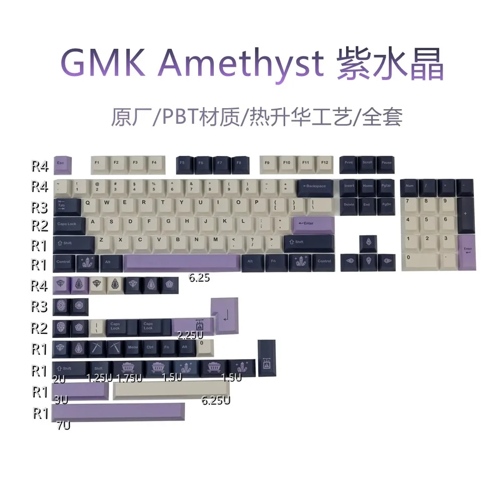 

GMK Amethyst 140 Keys Keycaps PBT Cherry Profile DYE-Sublimation GMK Keycaps For Mechanical Keyboard GK61 64 68 84 87 96 104 108