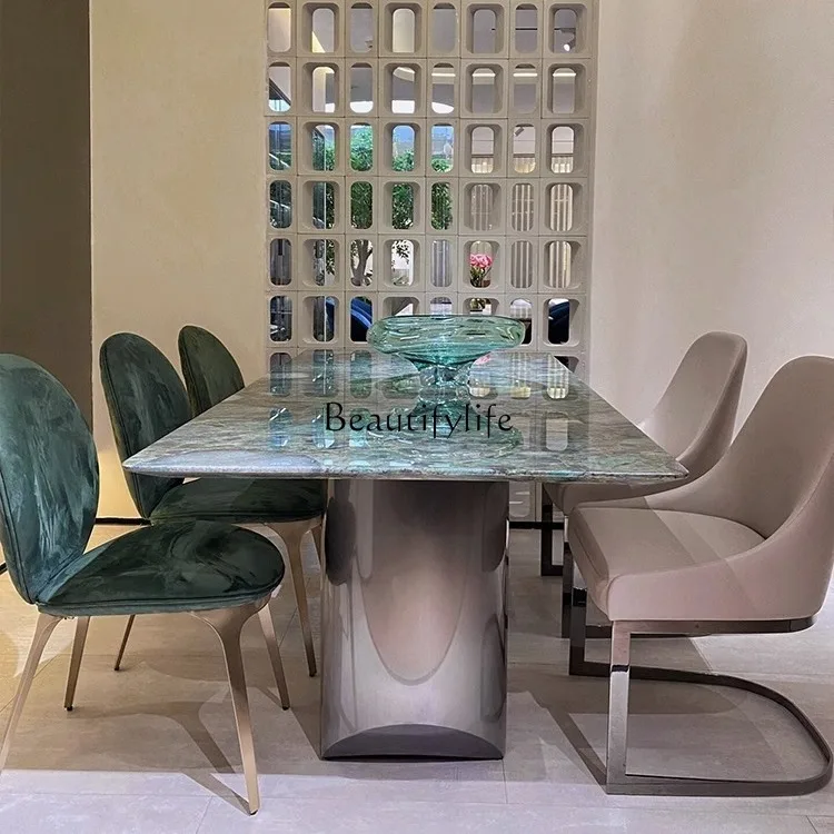 

Natural emerald luxury stone home marble dining table Italian minimalist