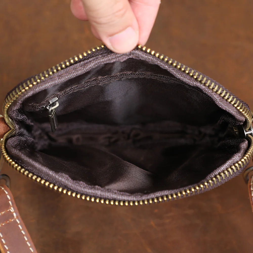 S.WORKER Vintage Echtleder-Umhängetaschen Crazy Horse Handgefertigte Mini-Tasche für Telefon, Karten und Schlüssel – Detail 13