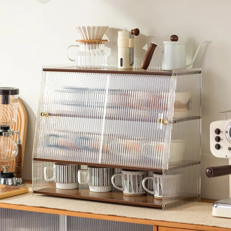 

Desktop storage box, cup storage rack, Jiugongge tea set, mug display stand, bar counter, shelf next to coffee machine