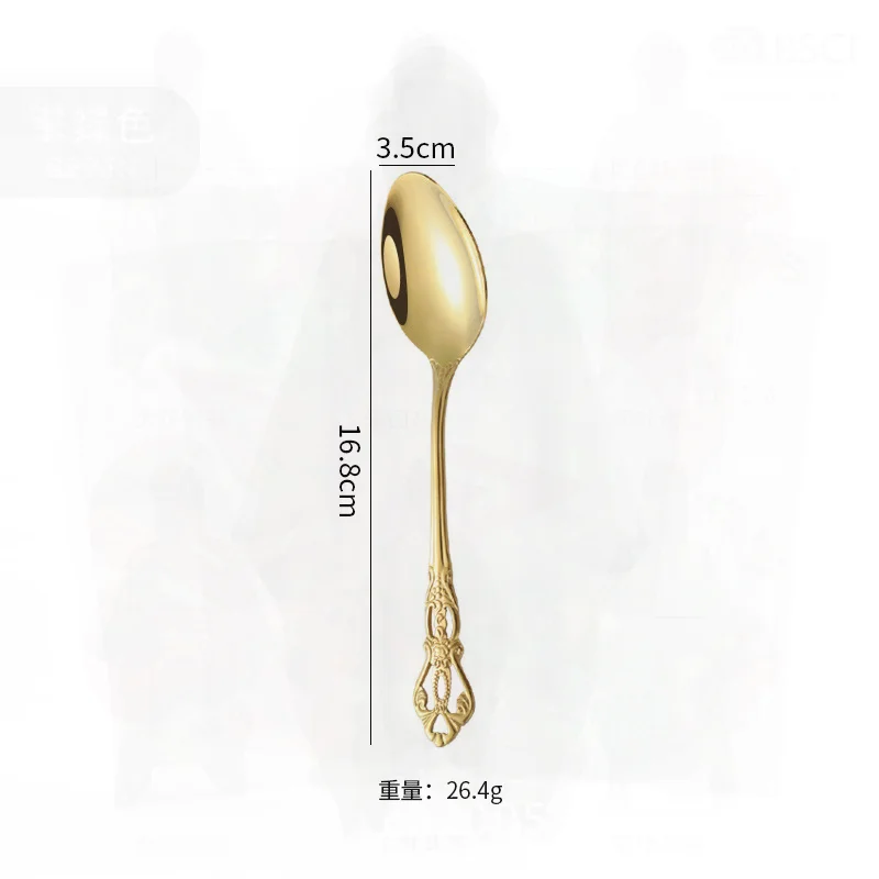 

Vintage Embossed Stainless Steel Cutlery Set - Imperial Court Western Knife Fork Spoon Steak Knife Golden Dessert Spoon Fork for