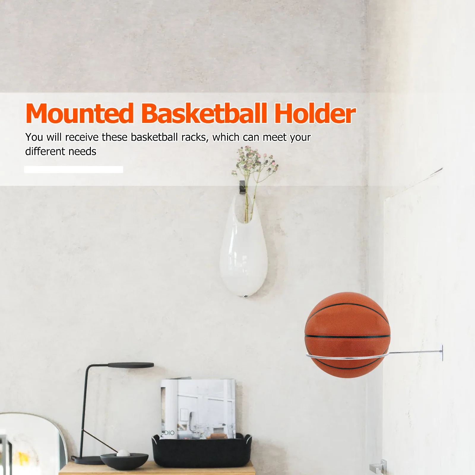 3Pcs Iron Basketball Rack Sturdy Ball Holder for Basketball Display Wall Mount Easy Install Pre Drilled Holes Gym Supermarket