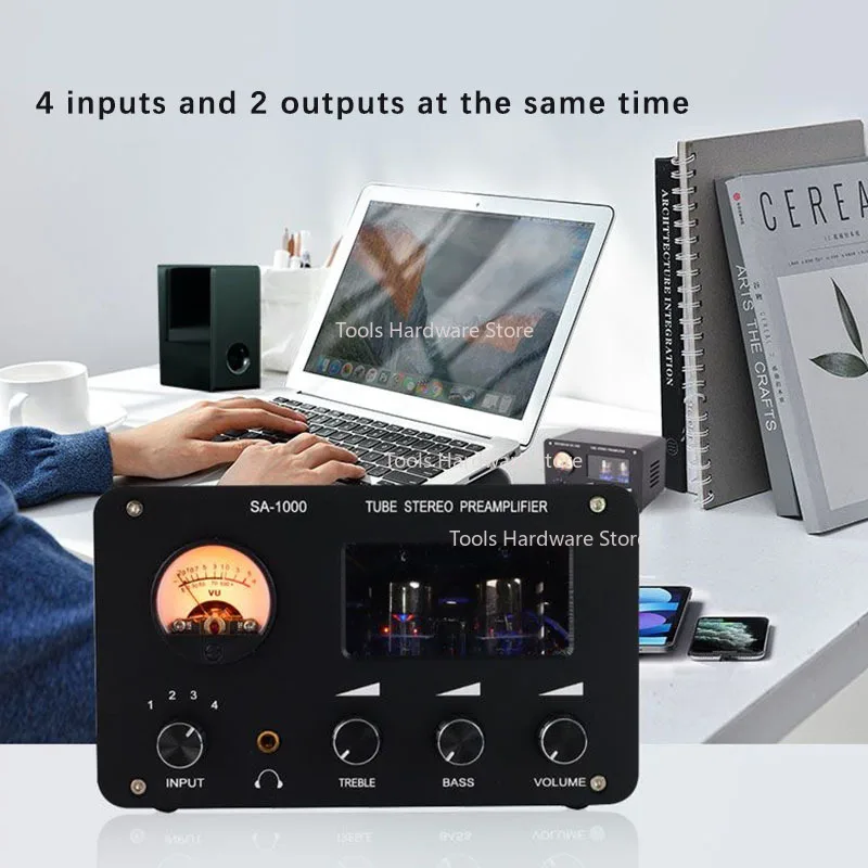 SA-1000 Многовходной Hi-Fi усилитель, передняя трубка, лихорадка, 4 входа и 2 выхода, переключатель без потерь, распределение звука