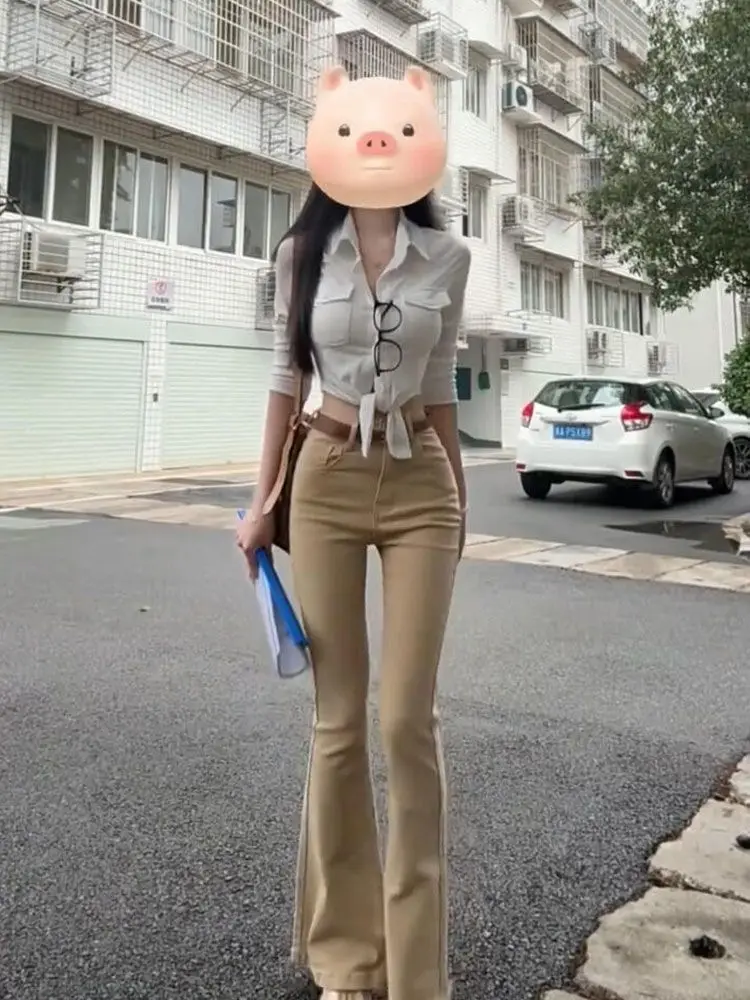 

Джинсы расклешенные 2000-х годов эмо необычная одежда офисная работа деловые официальные умные женские брюки женская мода удобные повседневные