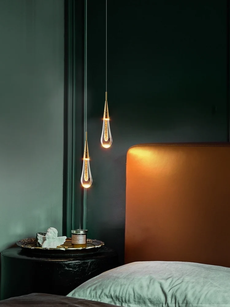 Lámpara colgante LED de estilo nórdico, lujosa lámpara colgante de cristal para dormitorio, mesita de noche, restaurante, candelabro, Bar, mostrador, luz decorativa