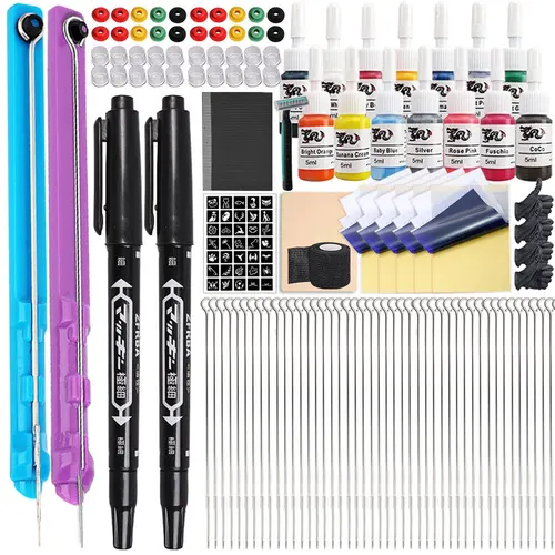 Imagen 1 del producto Kit de tatuaje de mano y palo 3D DIY, juego de pluma de mano, juego de tatuaje de mano con tintas de aguja de tatuaje para práctica de tatuaje principiante