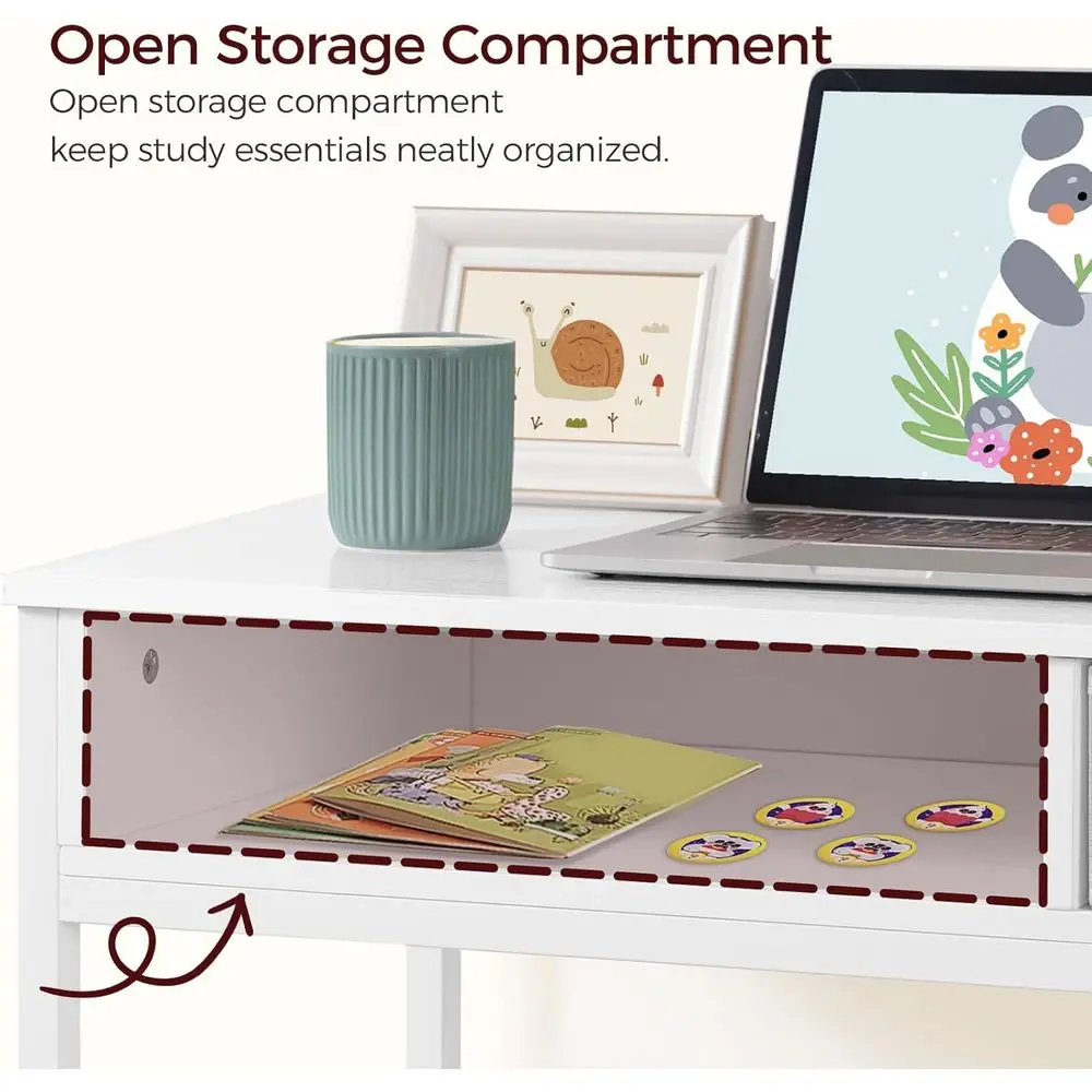 Kids Desk and Chair Set, Student Writing Desk, Kids Study Desk with Book Sorter and Fabric Drawer, Kids Wooden Study Table, for