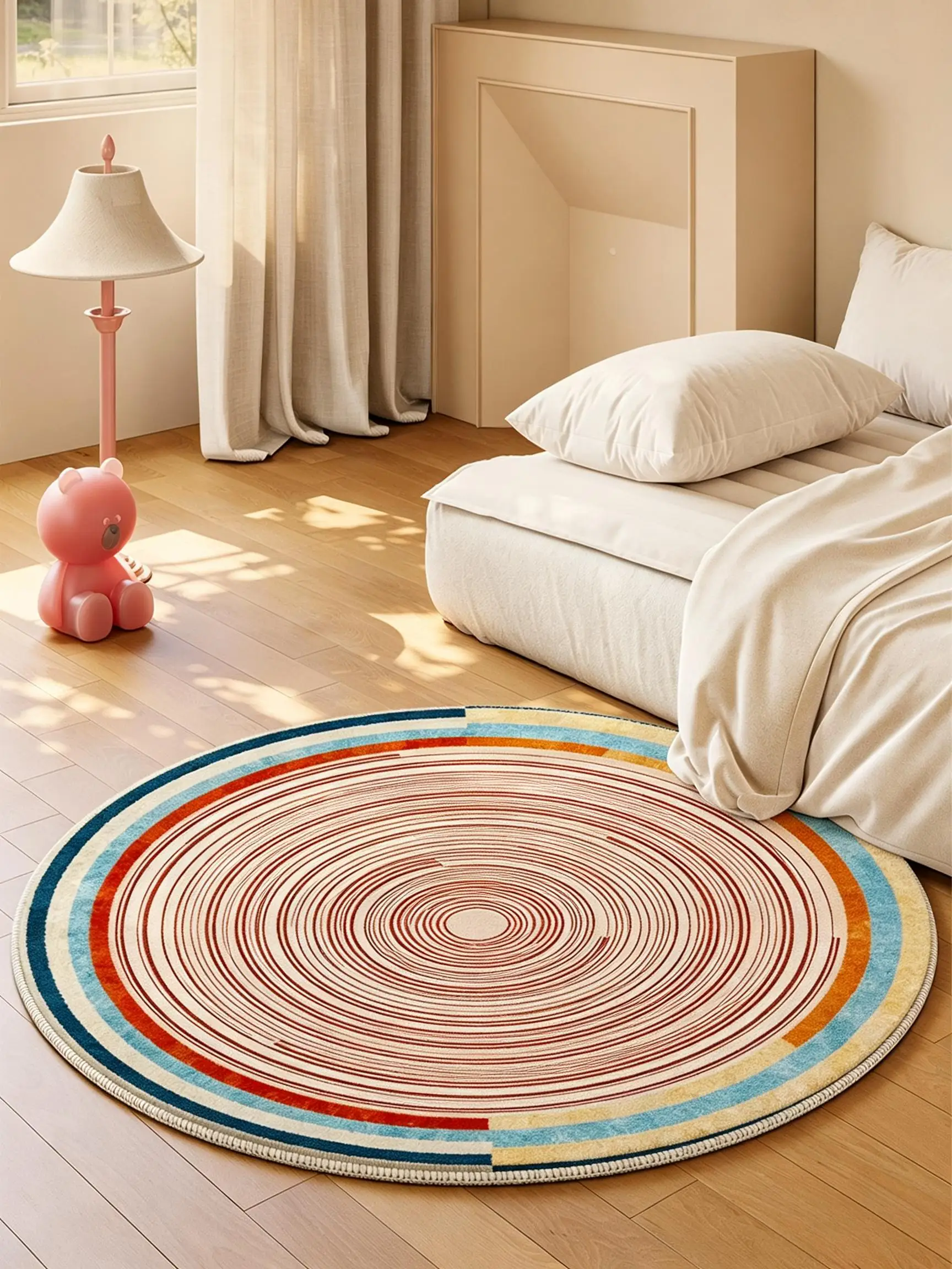 Vibrant Dopamine Round Carpet Dove Velvet Anti-Slip Living Room Chair Mat Playful Aesthetic Girl Bedroom Bedside Rug