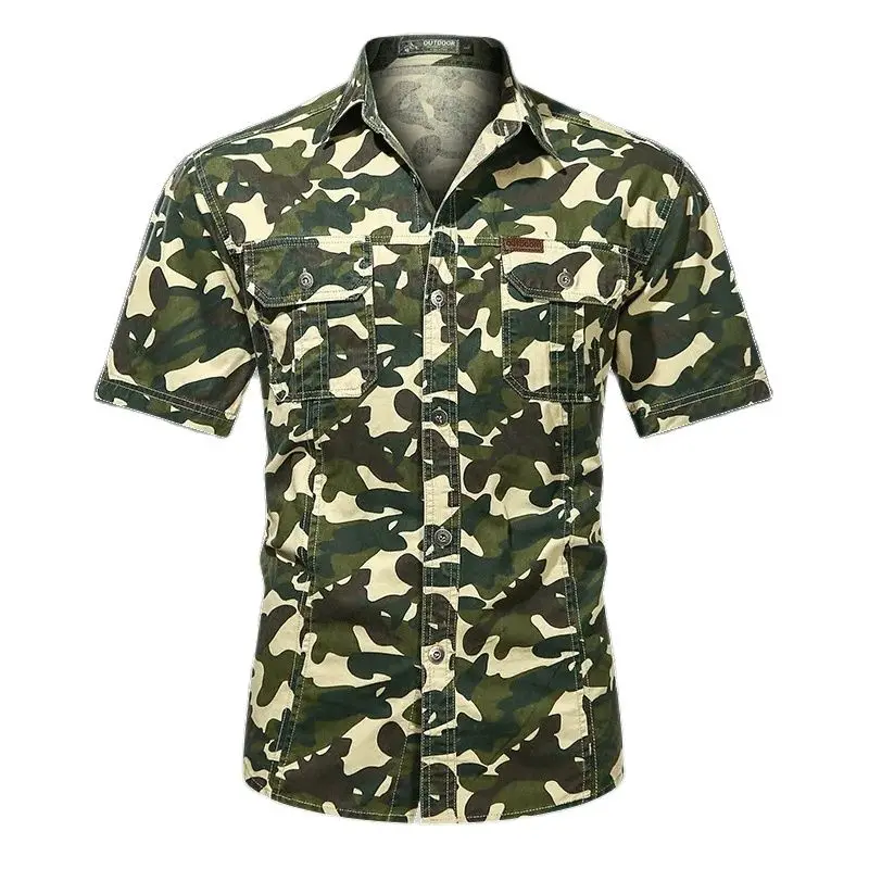 

Outdoor Tactical Hiking Shirts Men Combat Military Army CP Camouflage Short Sleeve Hunting Climbing Shirt Cotton Sport Clothes