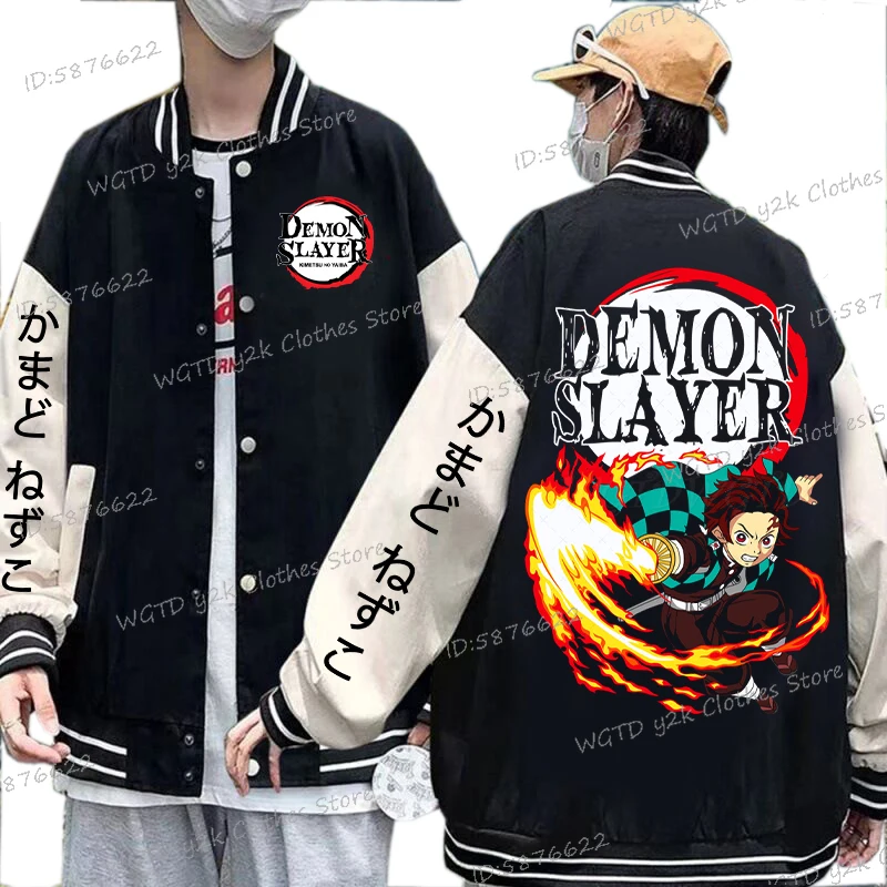 

Demon Slayer Baseball Jacket Fashion Tops Kamado Tanjirou Casual Baseball Uniform Hip Hop Women Men Harajuku Anime Jackets