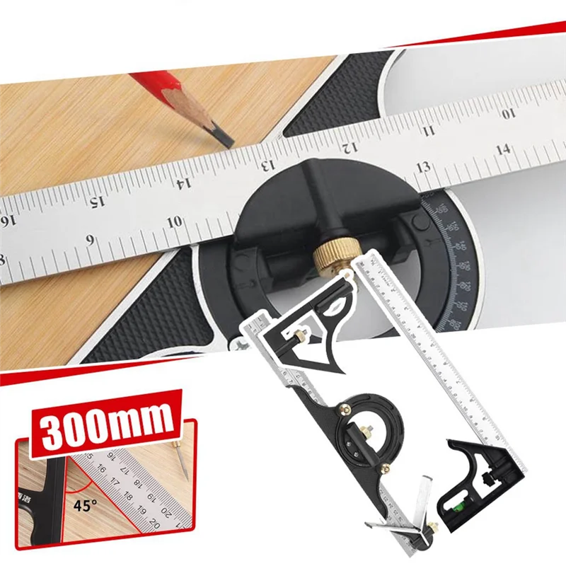 

ELEG-1 PCS 300Mm Stainless Steel Movable Combination Square Movable Square Carpenter 90 Degrees 45 Degrees Turn Square Square