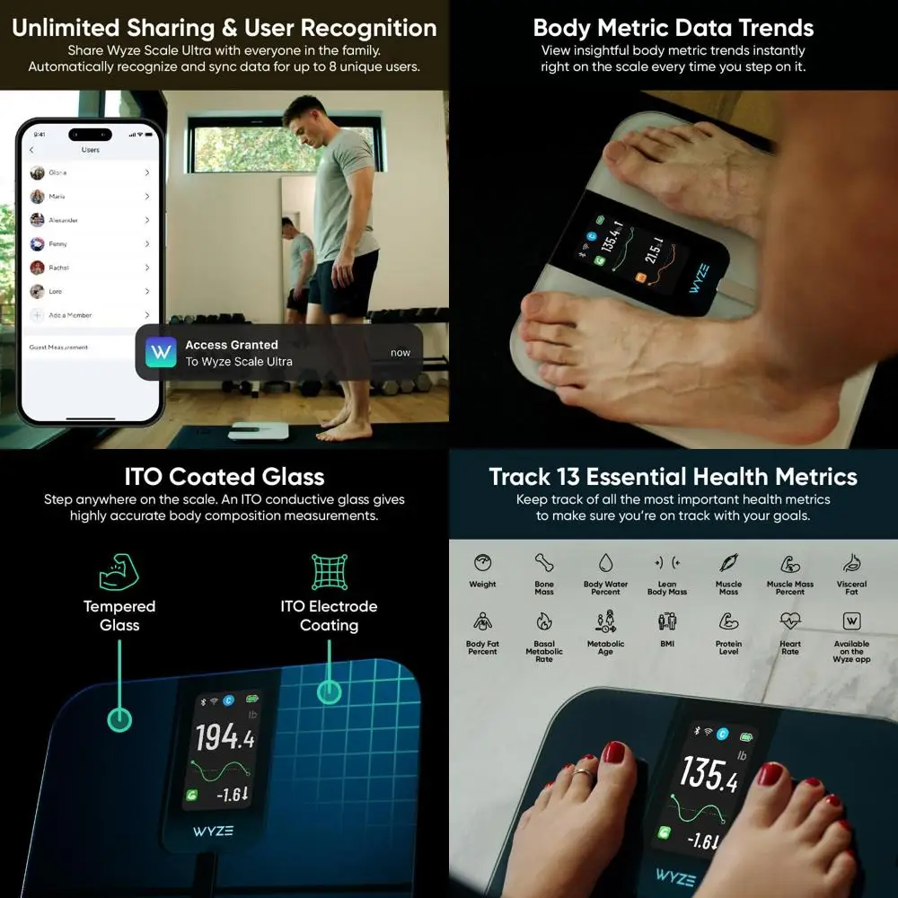 

Smart Color Display Scale: Digital Bathroom Weighing, BMI, Muscle, Body Fat, Heart Rate, Up to 400 lbs