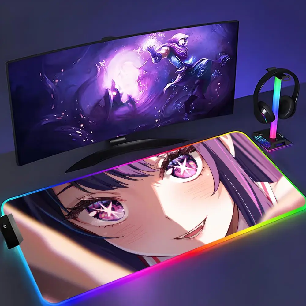 

Hoshino Ai Mouse Pad XXL RGB Mouse Pad Kawaii Gaming Accessories Computer keyboard Large Led Desk Mat Backlight Mousepad