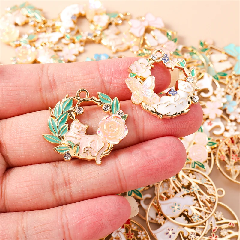 20 Stück Gemischte Cartoon-Tier- und Katzen-Anhänger, Emaille-Blumen-Charms für Schmuckherstellung, Halsketten, Ohrringe, Armbänder, DIY-Bastelgeschenke – Detail 2