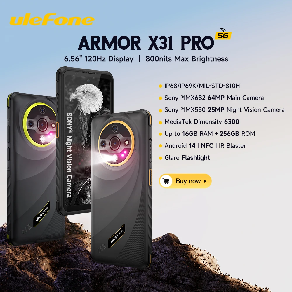 Ulefone Armor X31 Pro 5G هاتف متين 6.56 "16GB RAM 256GB ROM كاميرا ليلية 64MP 6050mAh NFC أندرويد 14 الهاتف الذكي #1