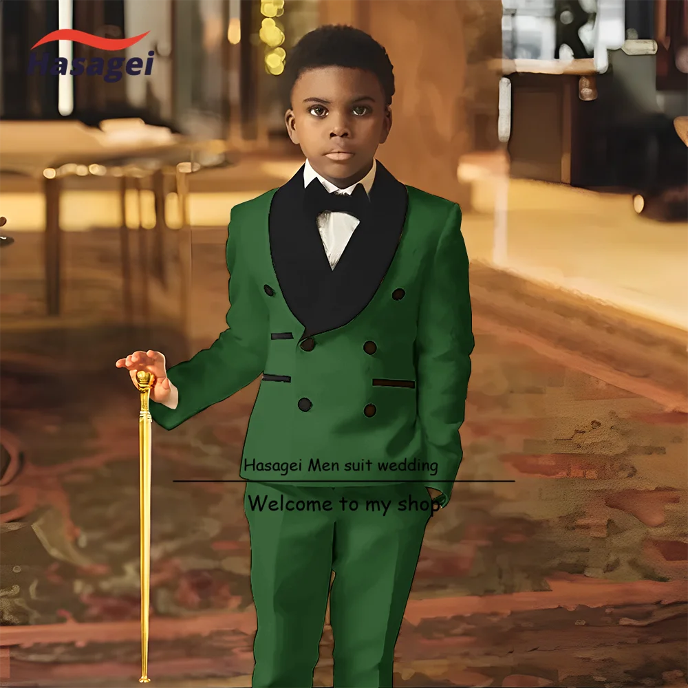 Ivory Kids Suit Wedding Boys Tuxedo 2 Piece Set Double Breasted Jacket Pants Pattern Pattern Formal Wear