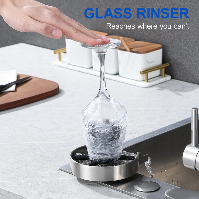 Metal Glass Rinser For Kitchen Sink 360° Rotary Cup Washer With Brush, Cup Cleaner Kitchen Sink Bottle Washer For Bar