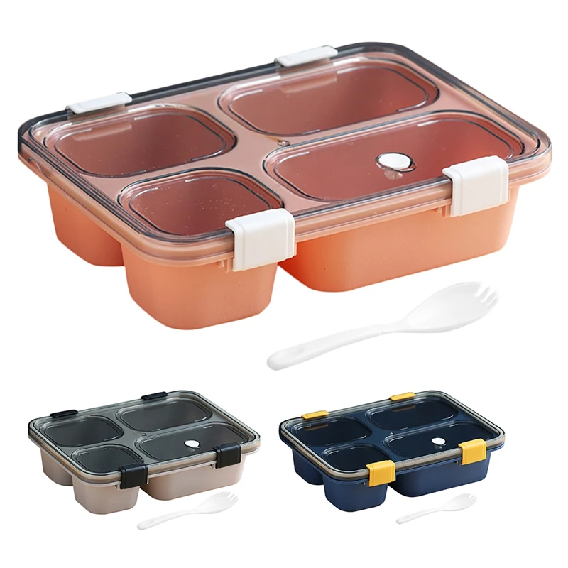 4 Grid Plastic Lunch Box Split Grid Lunch Box Bento Box Student Warm Tableware Large Capacity Insulated Lunch Box