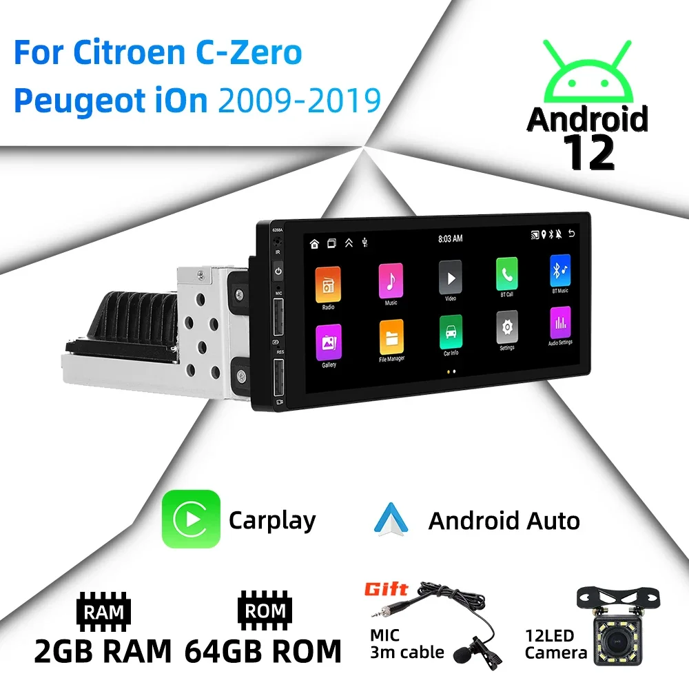 Android Radio for Citroen C-Zero Peugeot iOn 2009-2019 Car Multimedia Stereo 1 Din 6.86