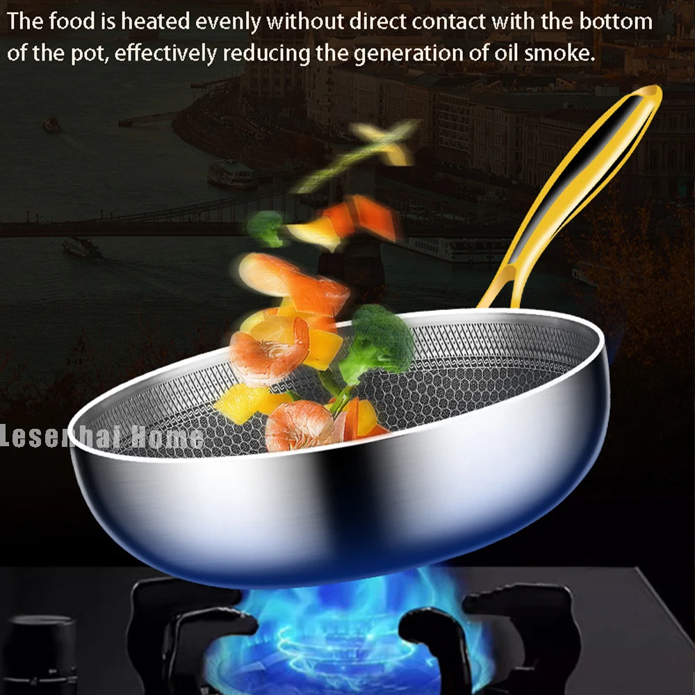 316 Stainless Steel Wok Deep Frying Pan Nonstick Cooking Fried Steak Gas Stove Pot Induction General Saucepan Kitchen Cookware