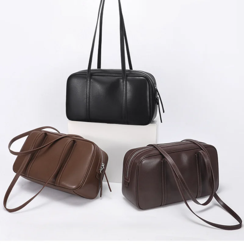 2026 New Genuine Leather Women's Bag, Large-capacity Bowling Bag, Elegant Versatile Commuter Shoulder Bag
