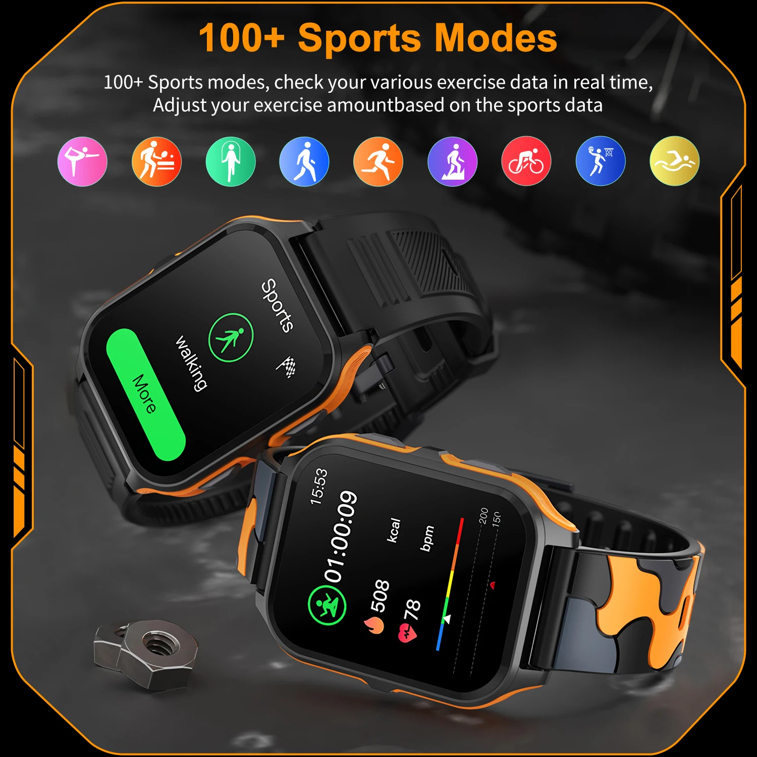 AMZMAX الرياضة في الهواء الطلق ساعة ذكية الرجال بلوتوث دعوة جهاز تعقب للياقة البدنية 3ATM IP68 مقاوم للماء العسكرية Smartwatch لنظام أندرويد IOS #4