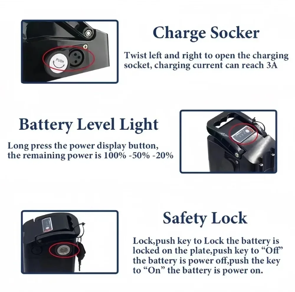 36V 48V 52V 50ah Original High quality Silver Fish Style batteria，500W 750W 1000W High-power 18650 Lithium ion battery pack