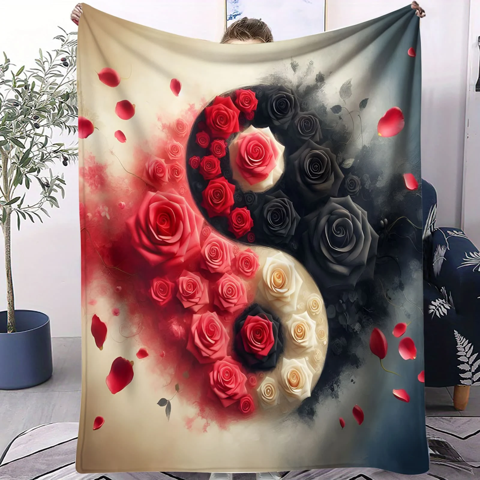 Manta Yin-Yang con cielo estrellado de Dragon & Phoenix, manta polar de estilo de fantasía Oriental para sala de estar, dormitorio