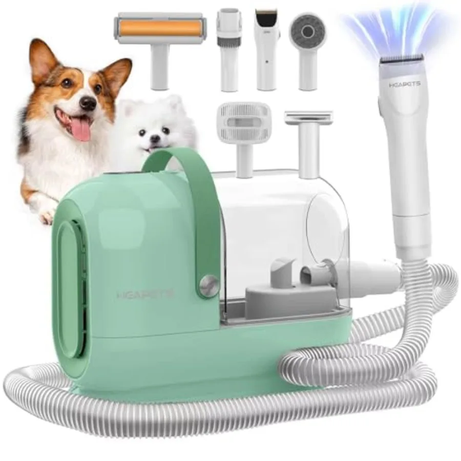 

Dog Grooming Vacuum Kit - 3L Vacuum with 7 Tools Low Noise Electric Clipper and Brush for Pet Shedding at Home Green