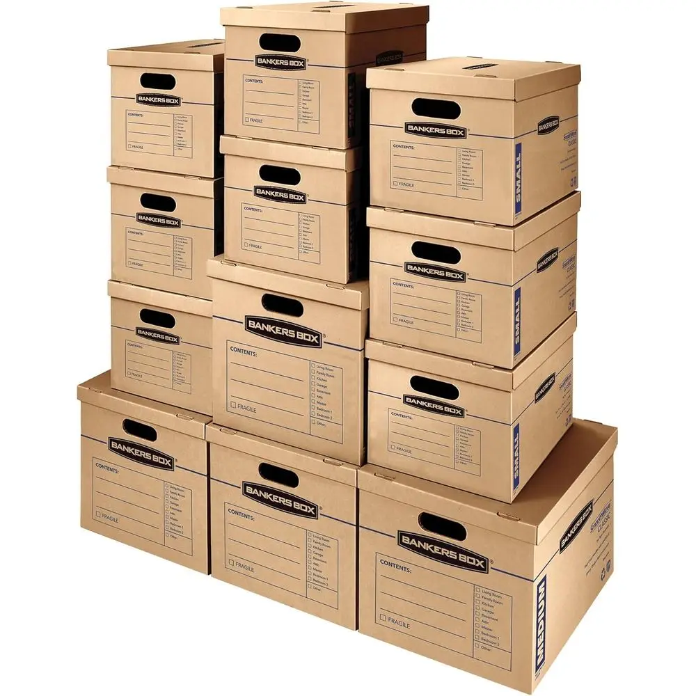 

Moving Box 12 Pack Kit, Reinforced Handles, Tape-ree Assembly, Box with Lid, 8 Small and 4 Medium Boxes