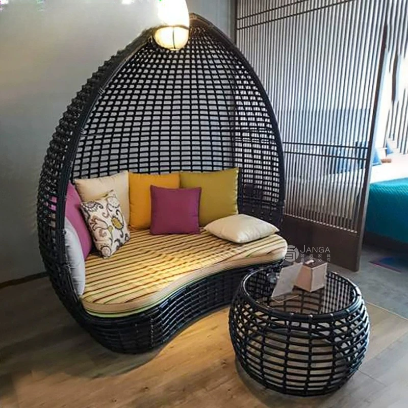 

Комплект уличной мебели из ротанга для виллы: диван-кресло для балкона, сада, двора, отеля, гостевого дома, ленивый диван-лежак в стиле «птичья клетка»