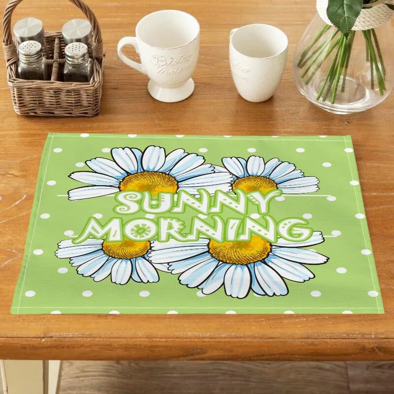 Fresh Style Smile Daisy Flower Placemat Linen Dining Table Mats Pads Bowl Cup Mat Home Decor Kitchen Accessories