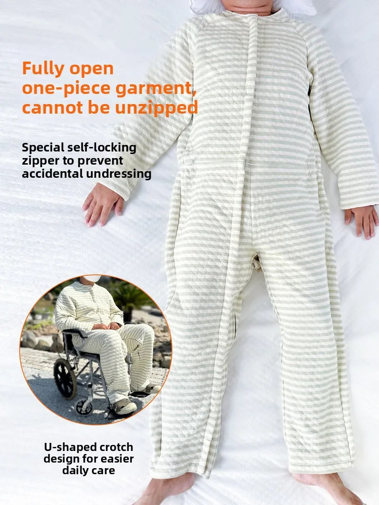 

Elderly Dementia Patient Overall Clothes Zipper Self-Locking Anti-Scratch Diaper Rash Resistant Thickened Cotton Blend Pants