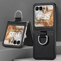 For Motorola Razr 50 Ultra Mooto Razr40 Phone Case with Ring Lychee Pattern PU Leather Razr50Ultra Folding Screen Back Cover