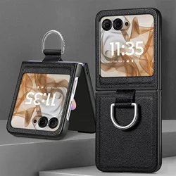 For Motorola Razr 50 Ultra Mooto Razr40 Phone Case with Ring Lychee Pattern PU Leather Razr50Ultra Folding Screen Back Cover