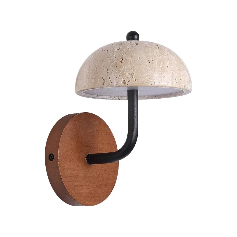 

Yellow travertine wall lamp wabi wind bedroom bedside retro solid wood lamp Japanese aisle pull wire switch lamp