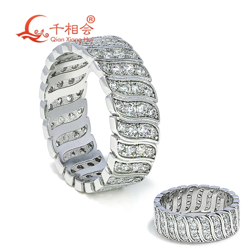 7.5mm wave bean Sterling 925 Silver hip hop emerald  Moissanite Ring Men women  Diamonds Male fine Jewelry