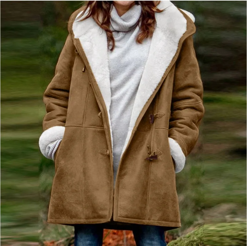 

Cappotto Donna Invernale Autumn Winter Plush Long-sleeved Warm Mid-length Coat Women's Pocket Single-breasted Hooded Coat Jacket
